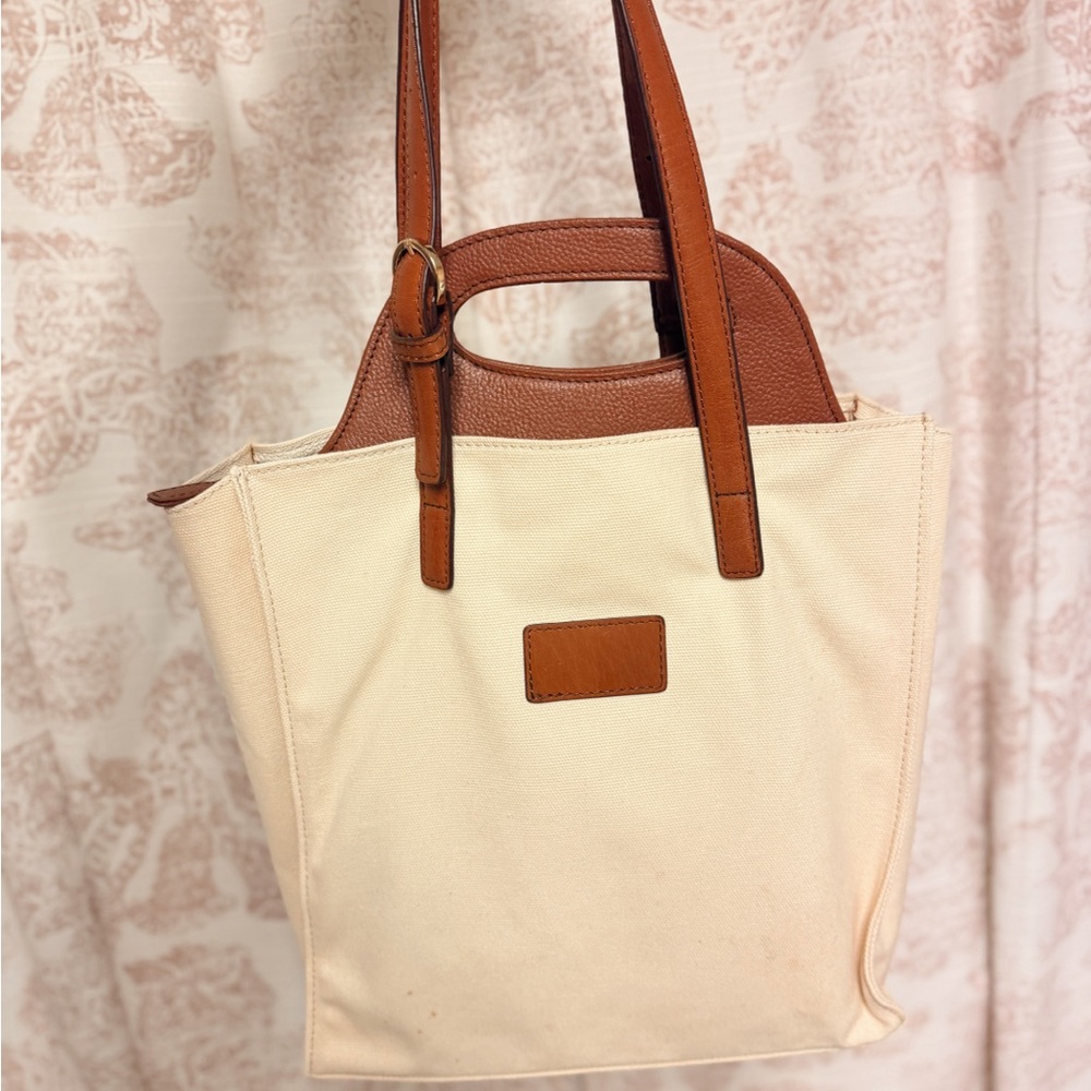 Wine Tote Bag - Cream & Brown
